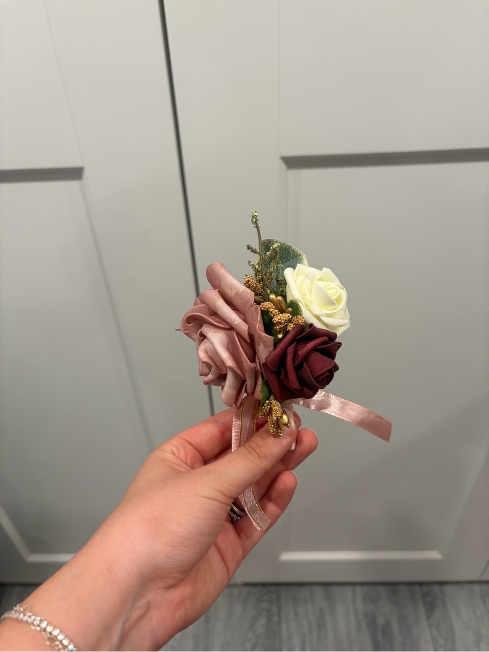 Floral Wedding Corsage - Blush, Burgundy & Ivory